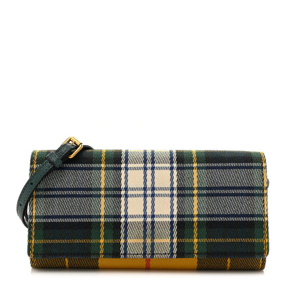 Burberry Canvas Tartan Check Mix Henley Wallet on Chain Green Multicolor 1 of 11