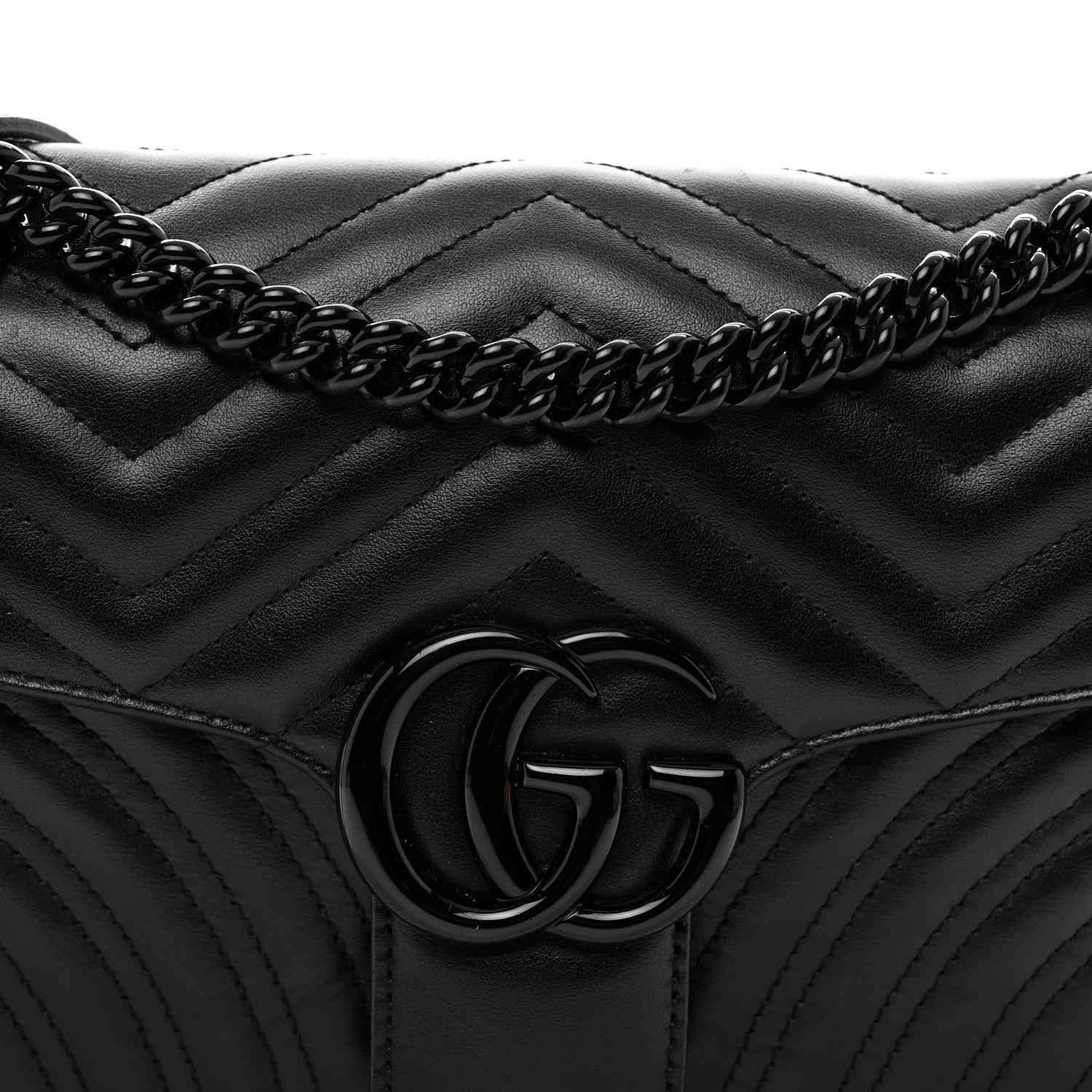 Gucci Calfskin Matelasse Monochrome Small GG Marmont Shoulder Bag Black 5 of 9