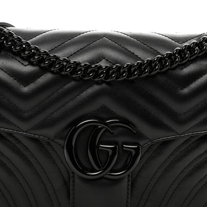 Gucci Calfskin Matelasse Monochrome Small GG Marmont Shoulder Bag Black 5 of 9