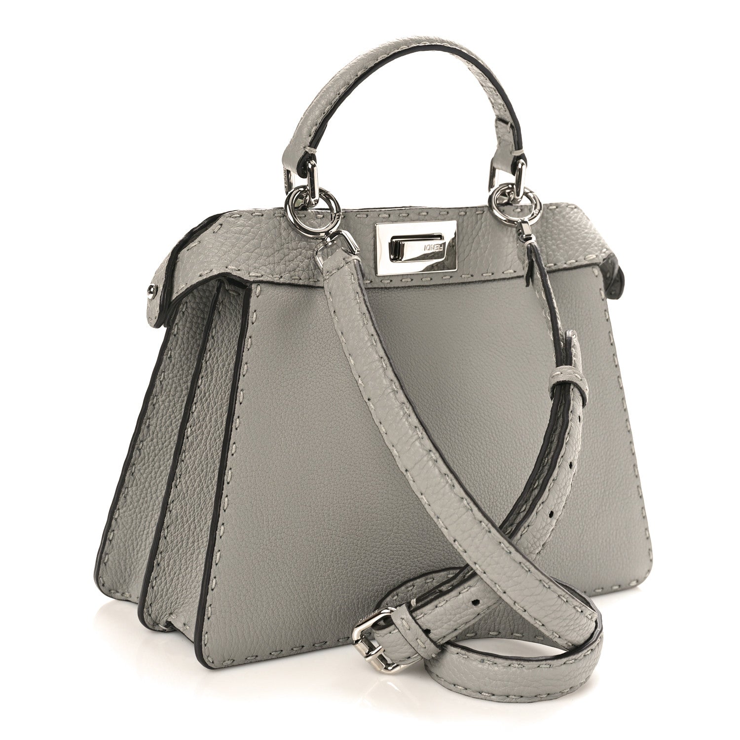 Fendi Cuoio Romano Selleria Bi-Color Small Peekaboo I SEE U Satchel Ghiaccio Asfalto 2 of 8