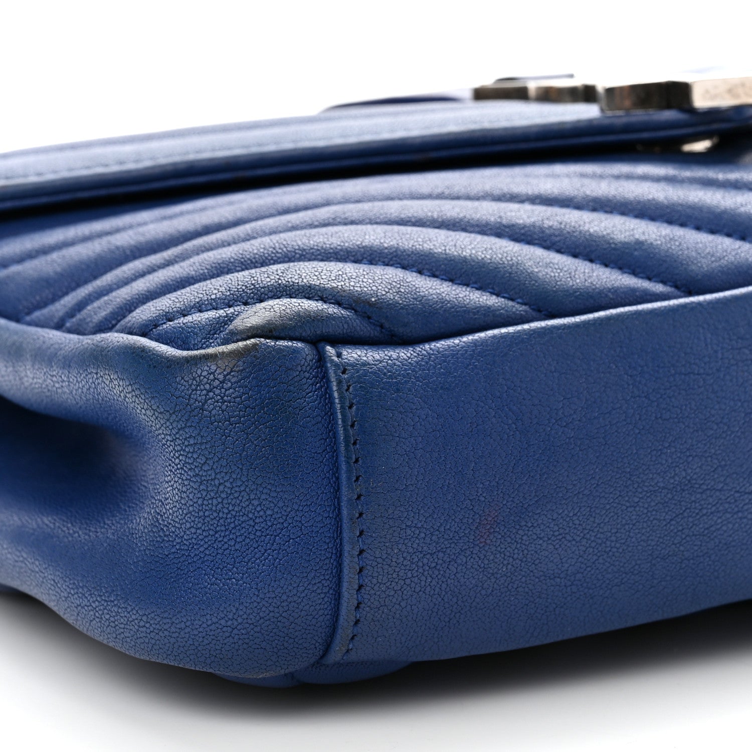 Saint Laurent Sheepskin Matelasse Chevron Monogram Medium College Bag Royal Blue 9 of 11