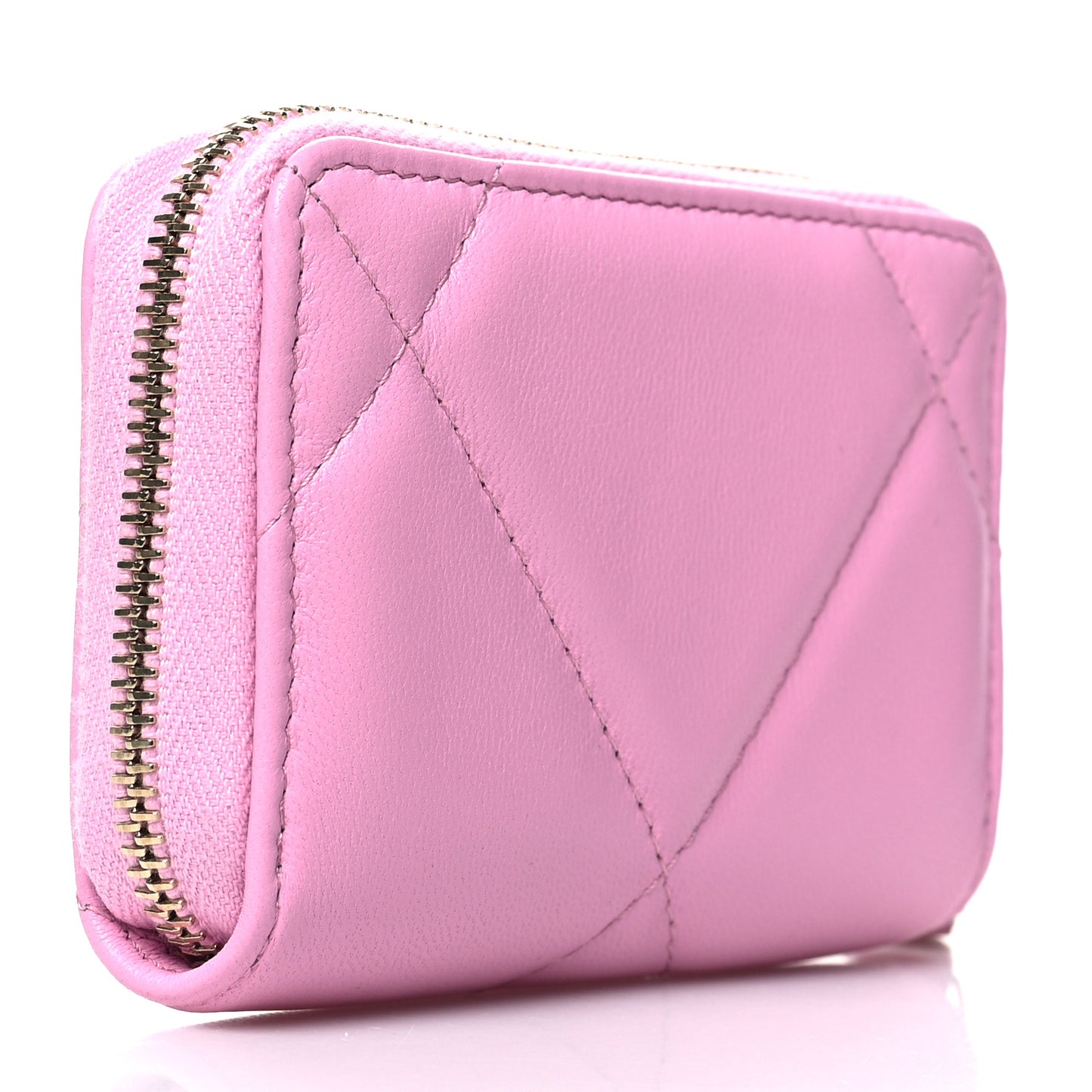Lambskin Quilted Chanel 19 Zip Around Coin Purse Wallet Light Pink