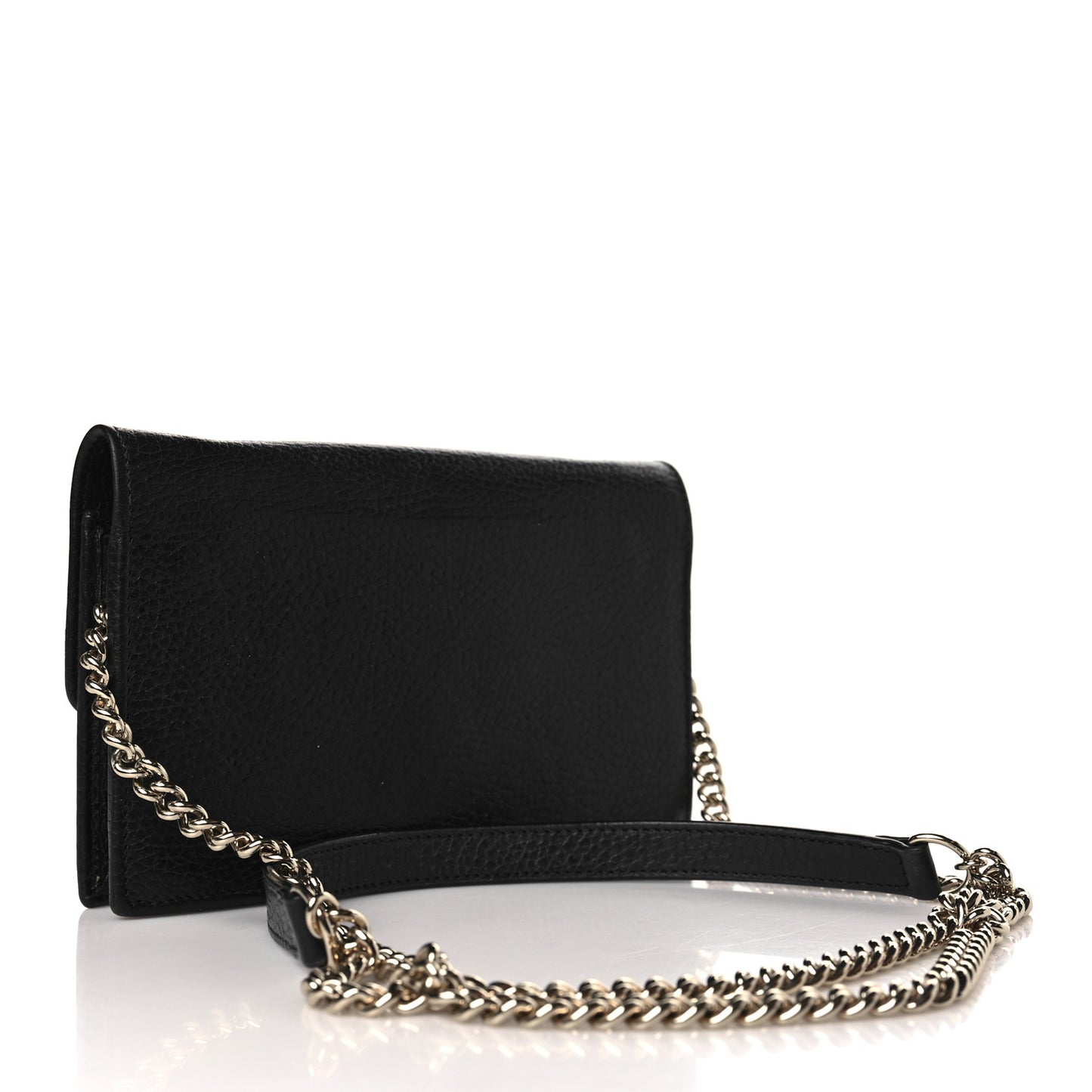 Dollar Calfskin Interlocking G Chain Wallet Black
