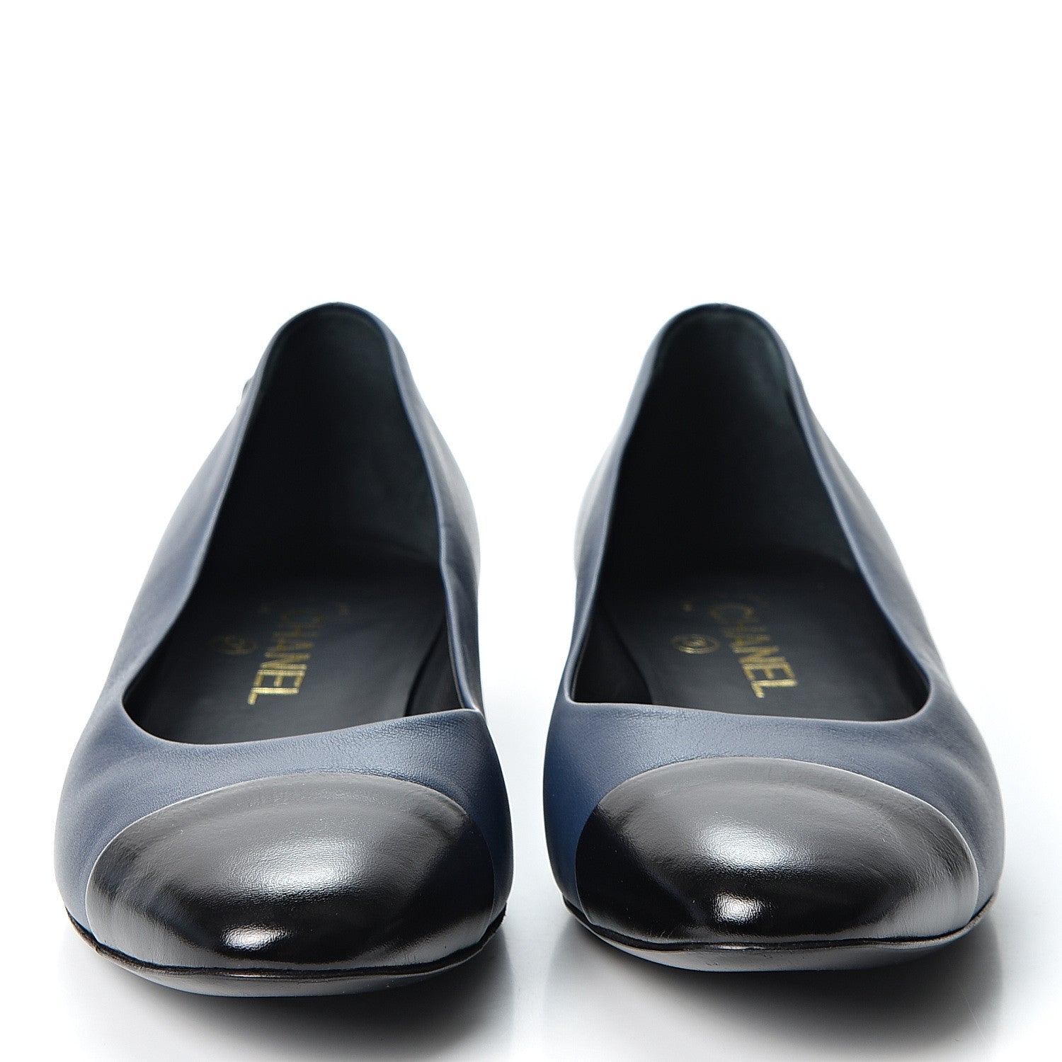 Chanel Lambskin CC Cap Toe Ballerina Flats 38 Navy Black 2 of 9