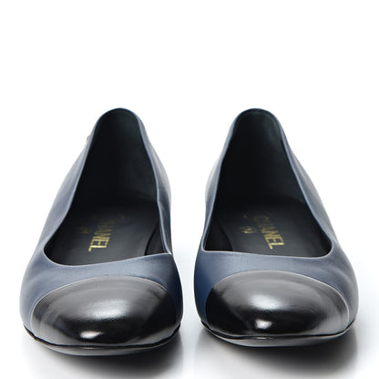Chanel Lambskin CC Cap Toe Ballerina Flats 38 Navy Black 2 of 9