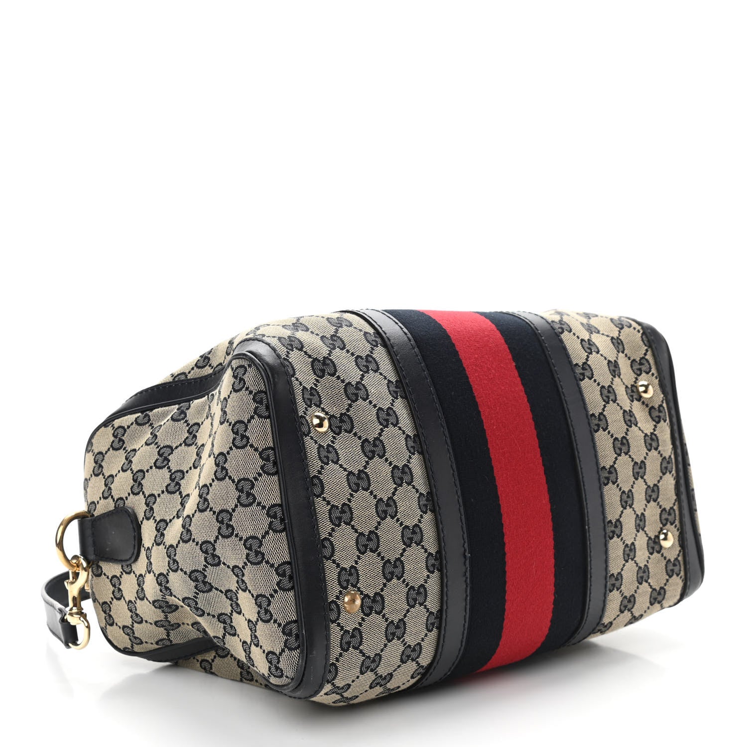 Gucci Monogram Selleria Calfskin Vintage Web Medium Boston Beige Blue 4 of 10