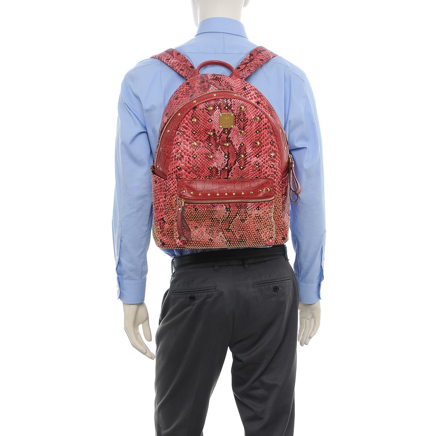 Snakeskin Embossed Visetos Studded Medium Stark Backpack Red Pink