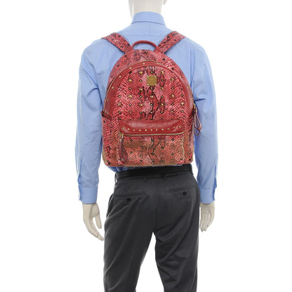 MCM Snakeskin Embossed Visetos Studded Medium Stark Backpack Red Pink 3 of 11