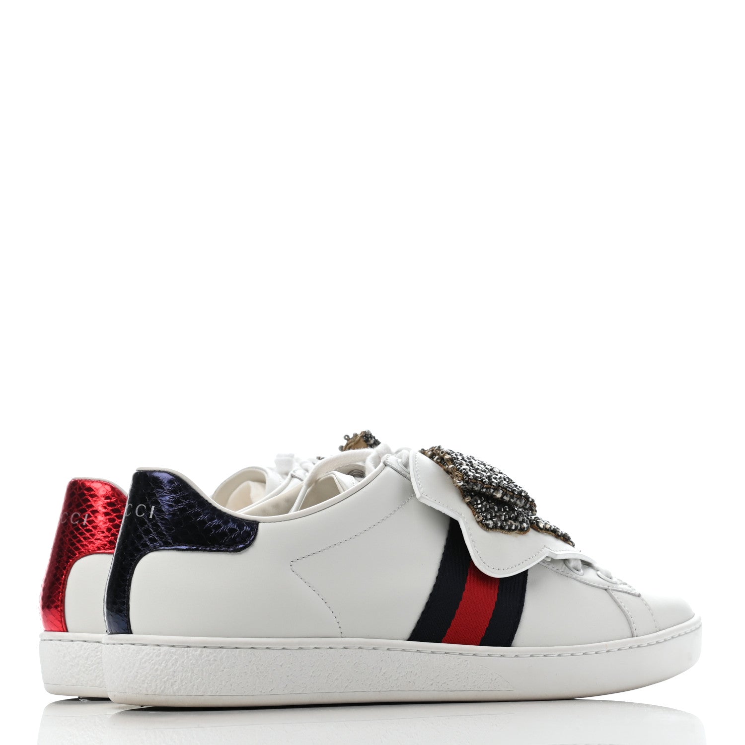 Gucci Calfskin Ayers Web Womens Ace Bow Lace Sneakers 38.5 White 4 of 8