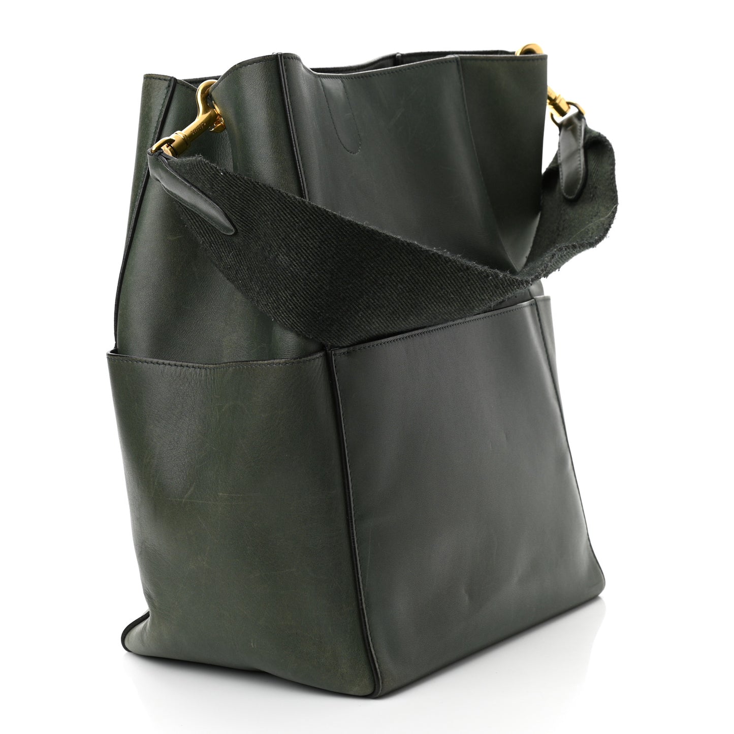 Natural Calfskin Seau Sangle Bucket Green