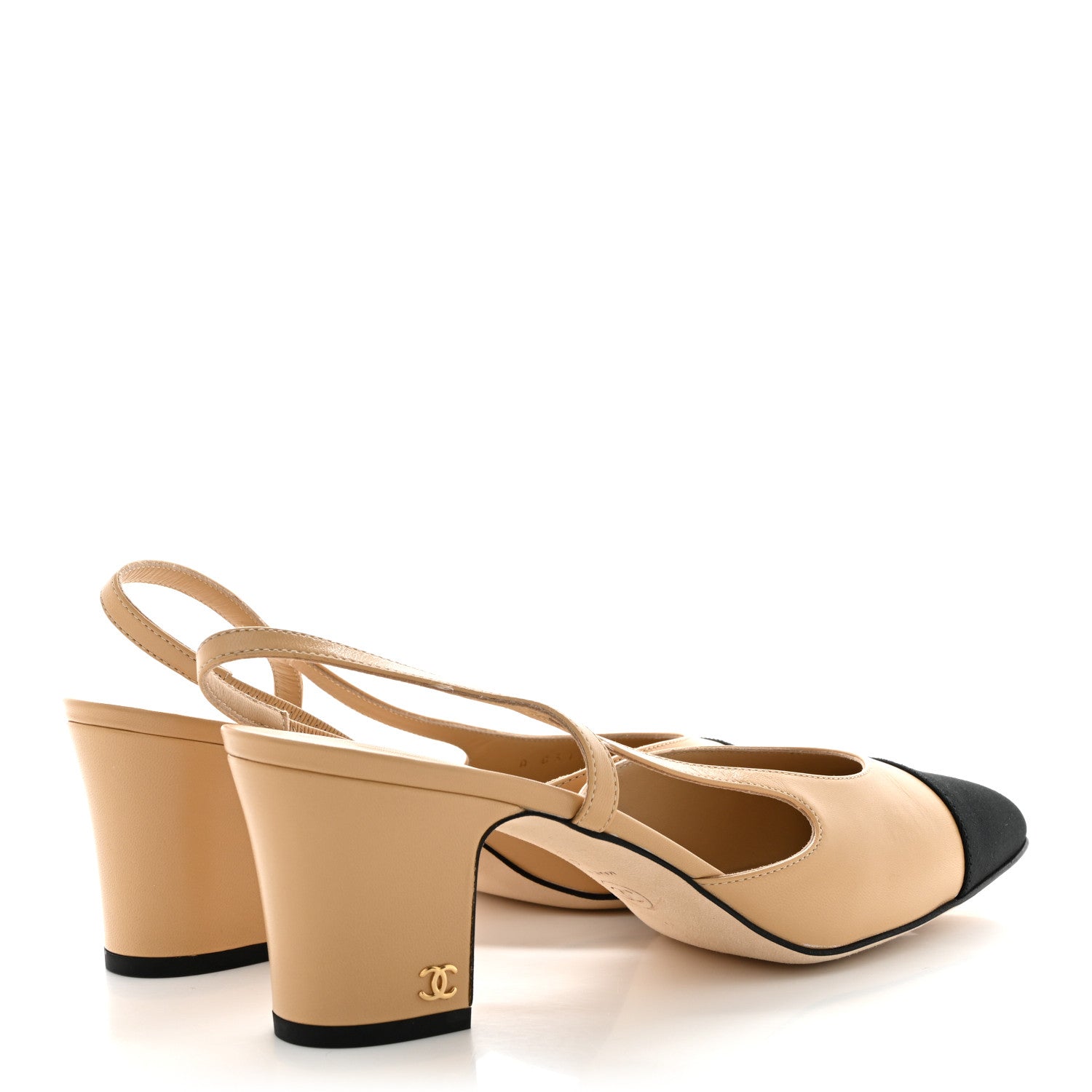 Chanel Goatskin Grosgrain Cap Toe CC Slingback Pumps 41 Beige Black 4 of 9