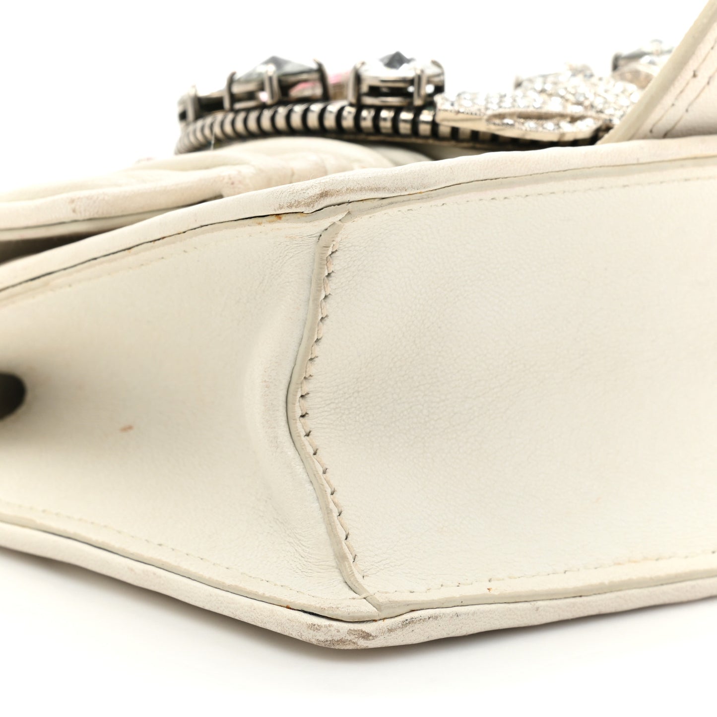 Nappa Matelasse Crystal Embellished Lady Shoulder Bag White