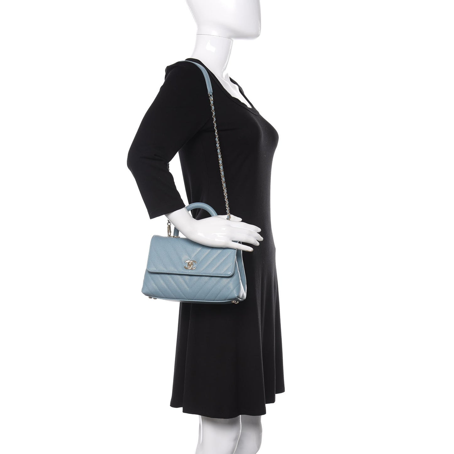 Caviar Chevron Quilted Mini Coco Handle Flap Sky Blue