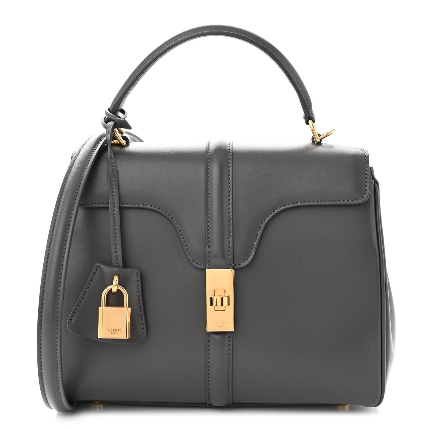 Satinated Calfskin Small 16 Top Handle Bag Gray