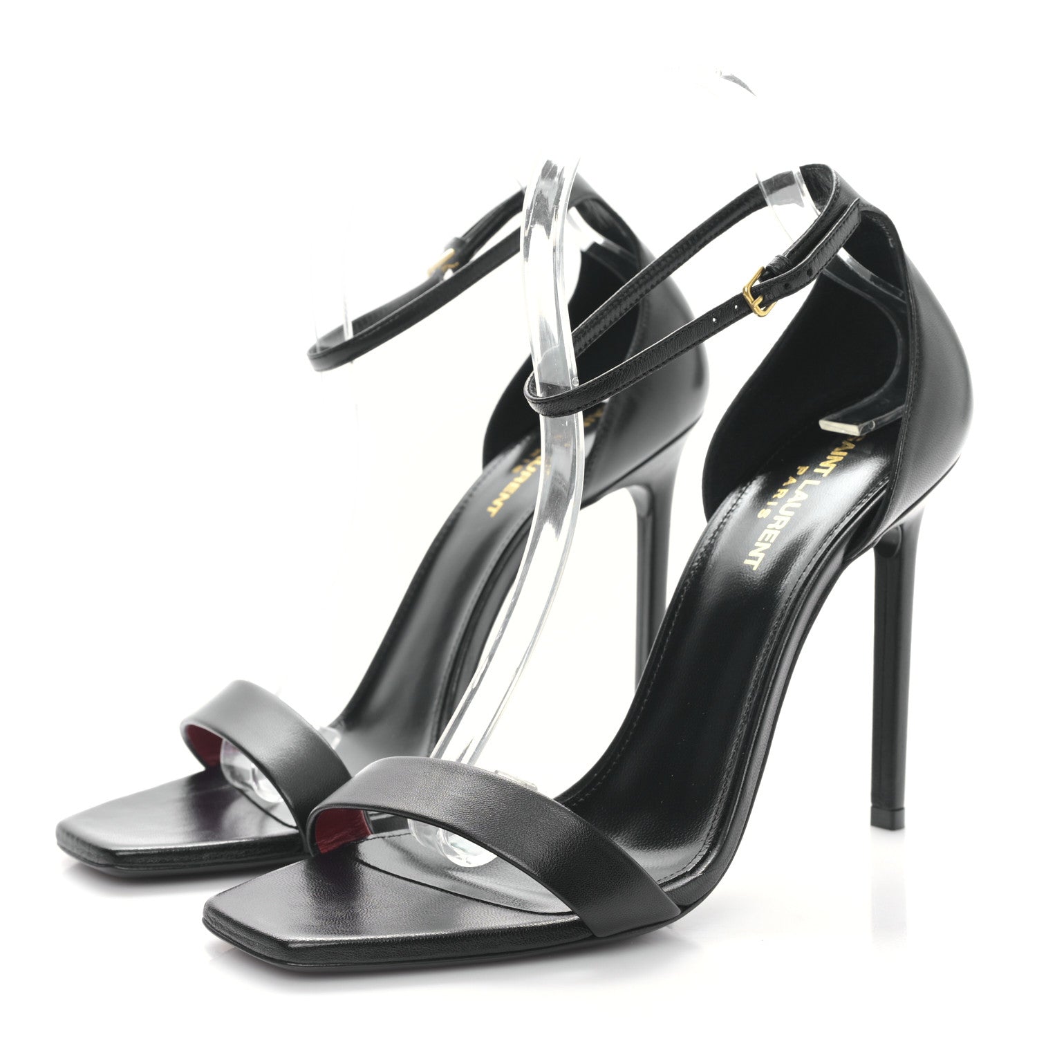 Saint Laurent Calfskin Amber 105 Ankle Strap Sandals 41 Black 3 of 8