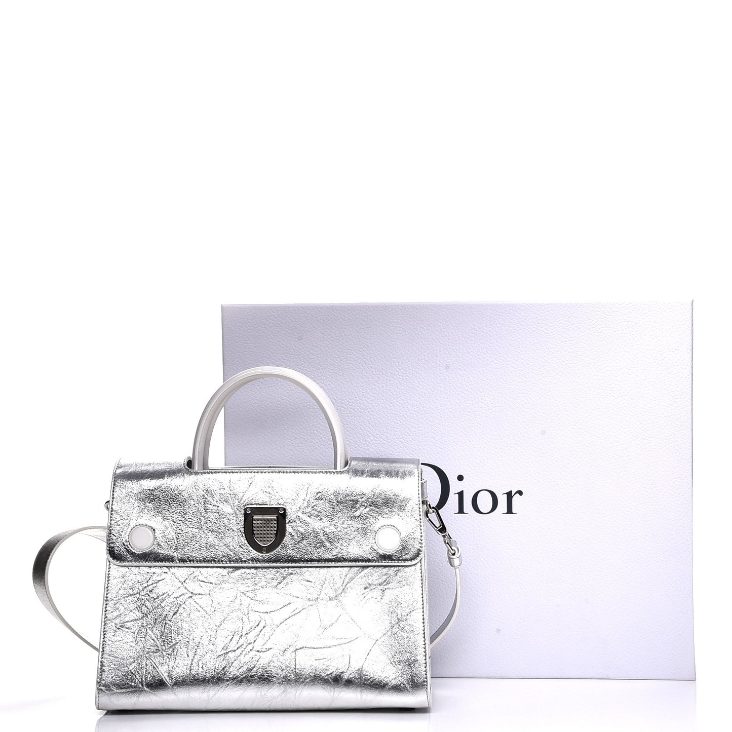 Metallic Calfskin Medium Diorever Flap Silver