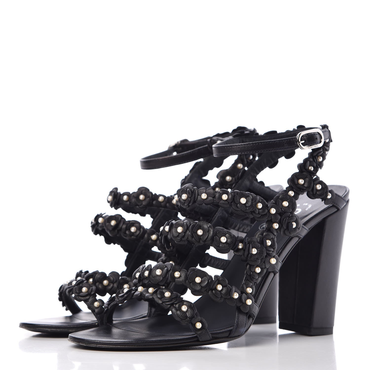 Chanel Lambskin Pearl Camellia Sandals 38.5 Dark Navy Blue 3 of 11