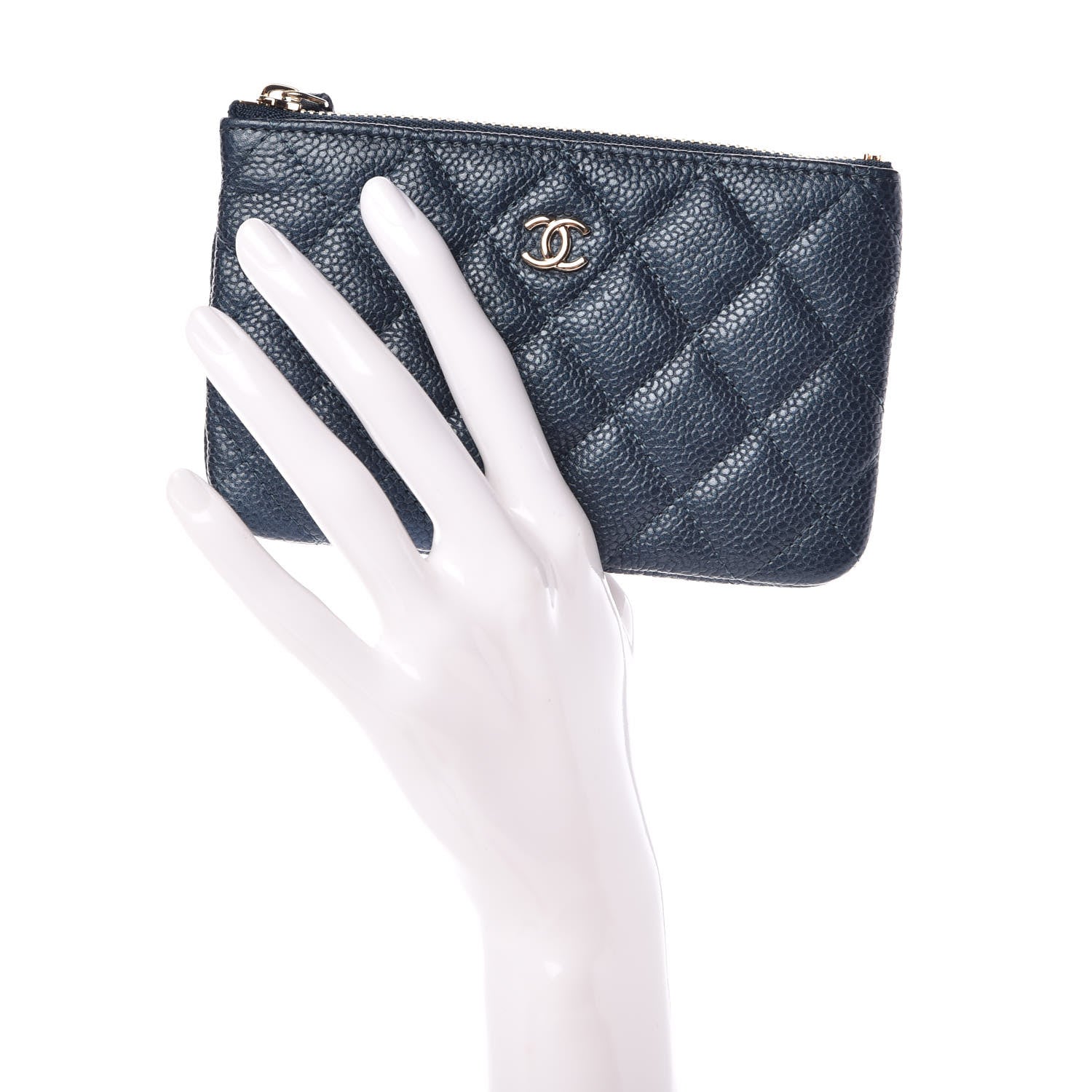 Chanel Metallic Caviar Quilted Small Cosmetic Case Dark Blue 2 of 8