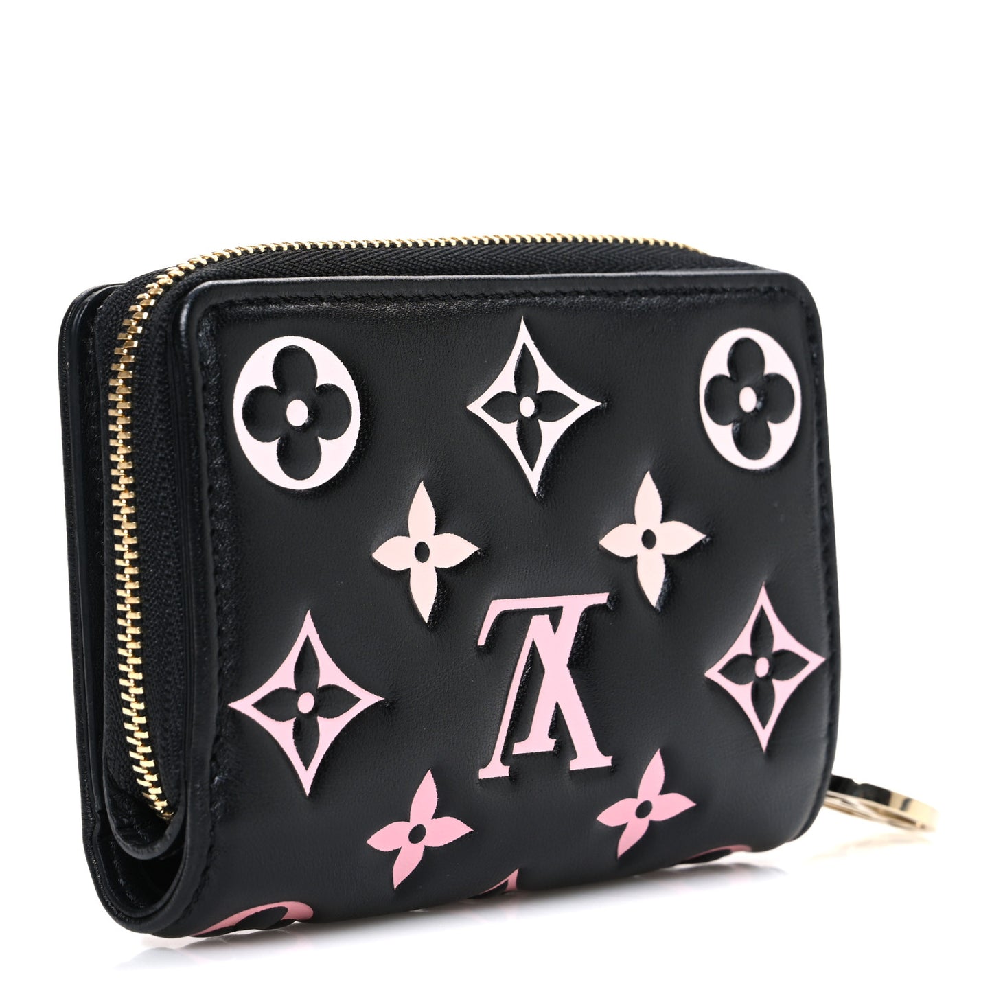 Lambskin Embossed Monogram LV Ski Lou Coussin Wallet Black Pink