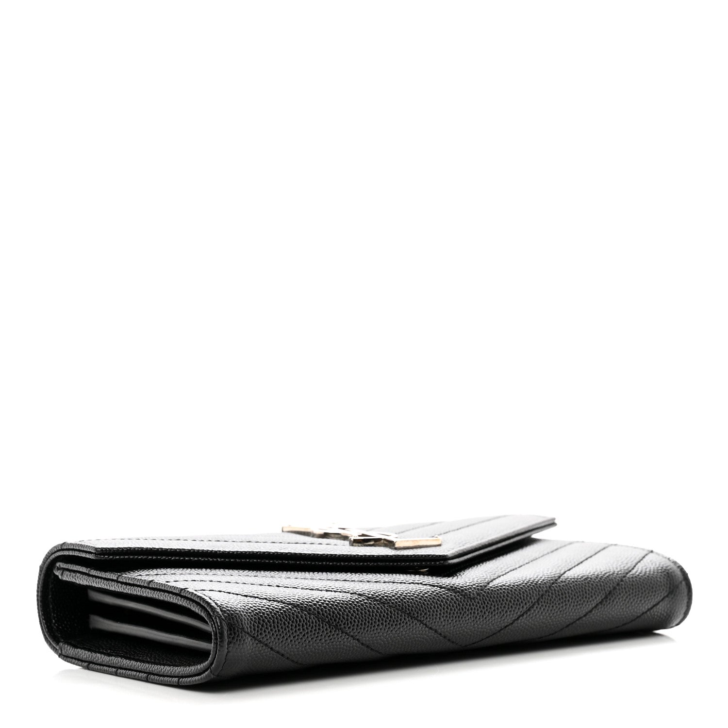 Saint Laurent Grain De Poudre Matelasse Chevron Monogram Flap Wallet Black 4 of 8