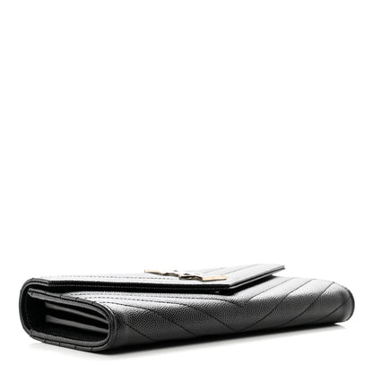 Saint Laurent Grain De Poudre Matelasse Chevron Monogram Flap Wallet Black 4 of 8