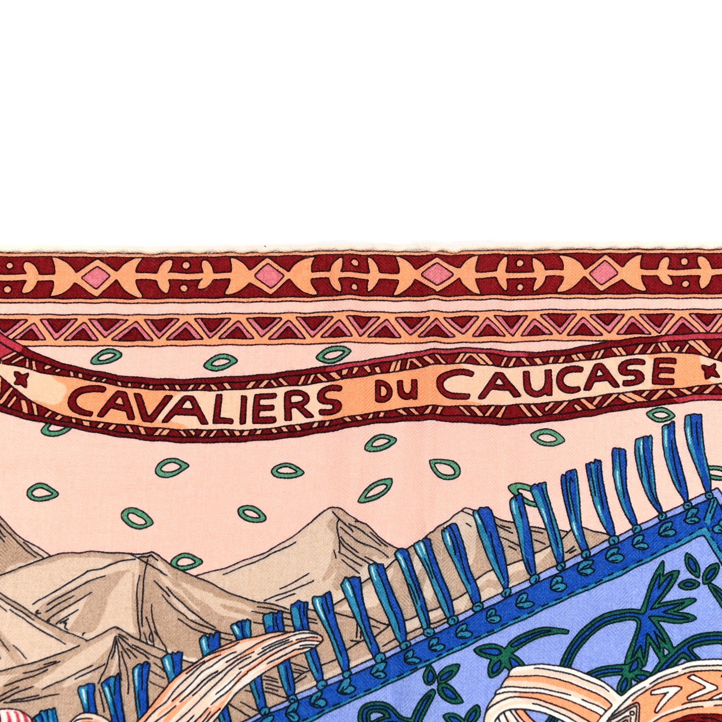 Cashmere Silk Cavaliers du Caucase Shawl 140 Rose Pale Bleu Framboise