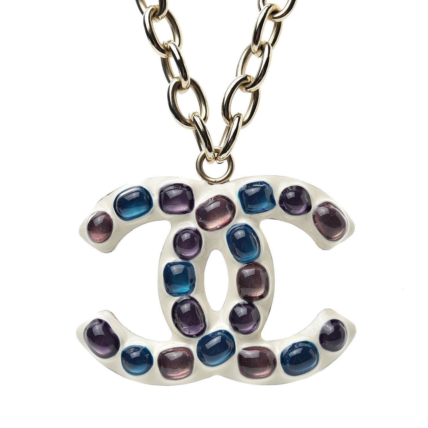 Poured Glass Large CC Pendant Necklace Gold Multicolor