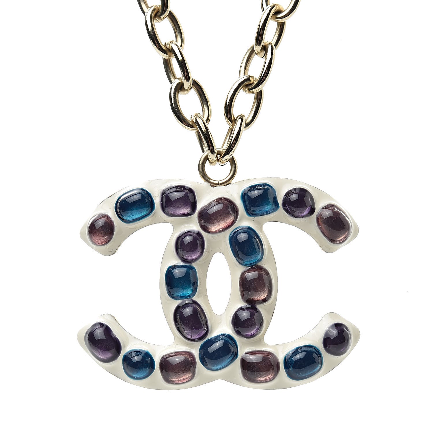 Chanel Poured Glass Large CC Pendant Necklace Gold Multicolor 5 of 6