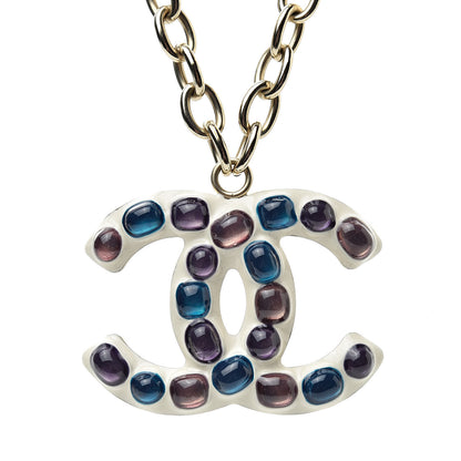 Chanel Poured Glass Large CC Pendant Necklace Gold Multicolor 5 of 6