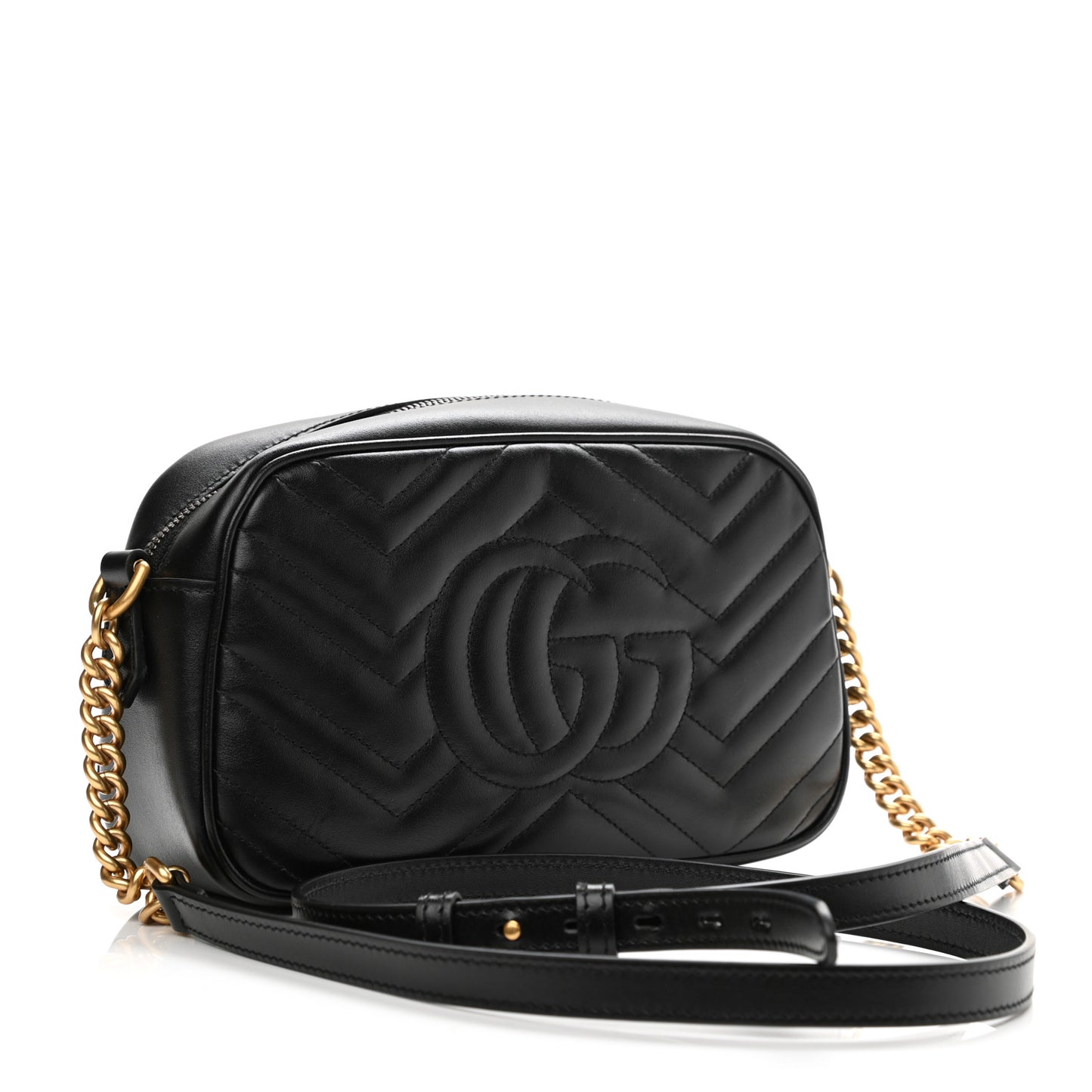 Calfskin Matelasse Small GG Marmont Chain Shoulder Bag Black