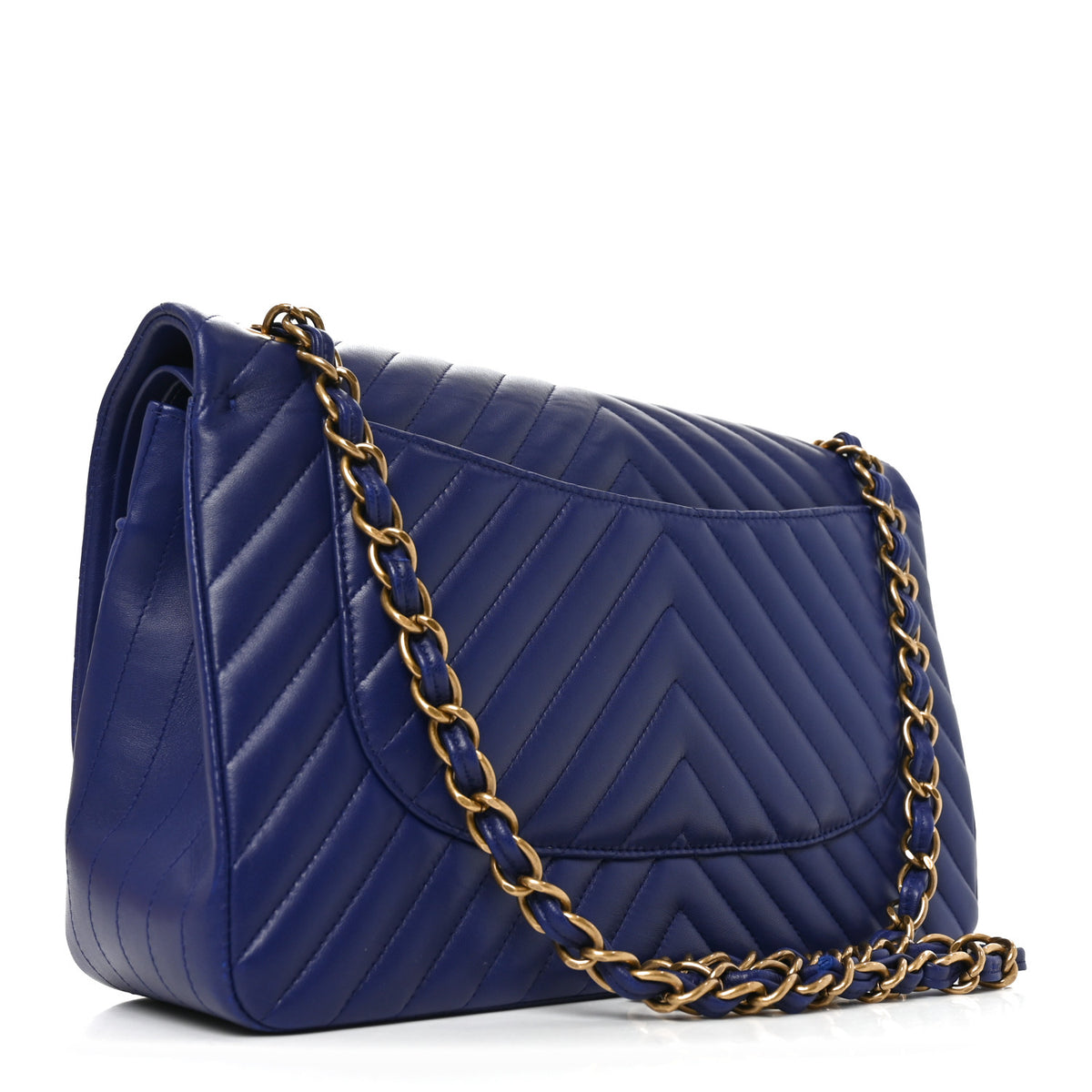 Chanel Lambskin Chevron Quilted Jumbo Double Flap Navy Blue 3 of 10