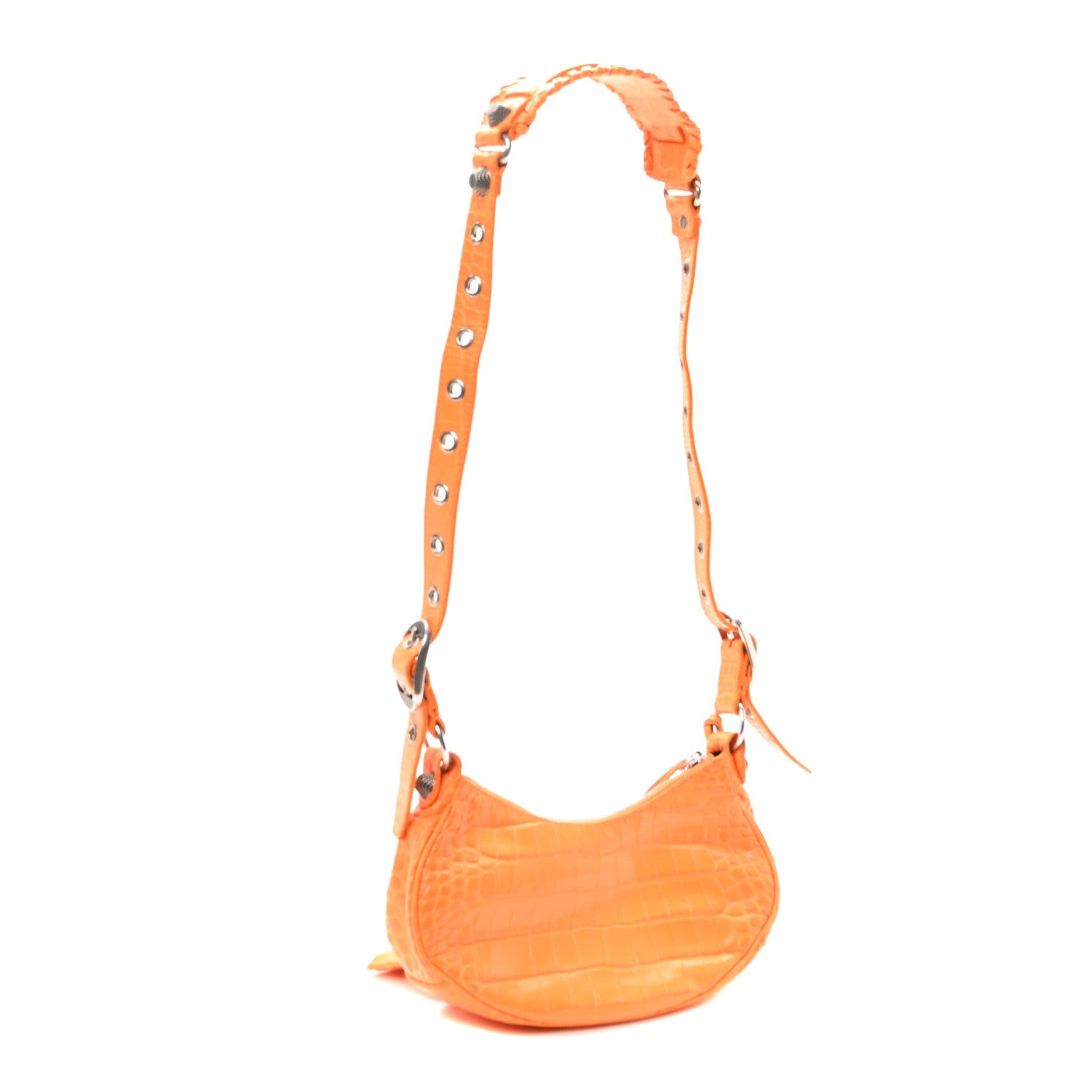 Balenciaga Extra Supple Calfskin Crocodile Embossed Le Cagole Shoulder Bag XS Pop Orange 4 of 10