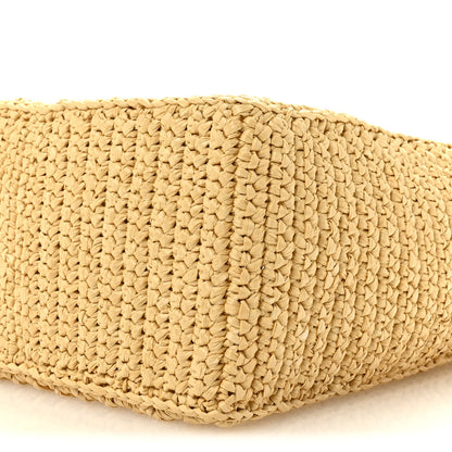 Prada Yarn Raffia Effect Crochet Logo Embroidered Small Tote Bag Naturale 9 of 9
