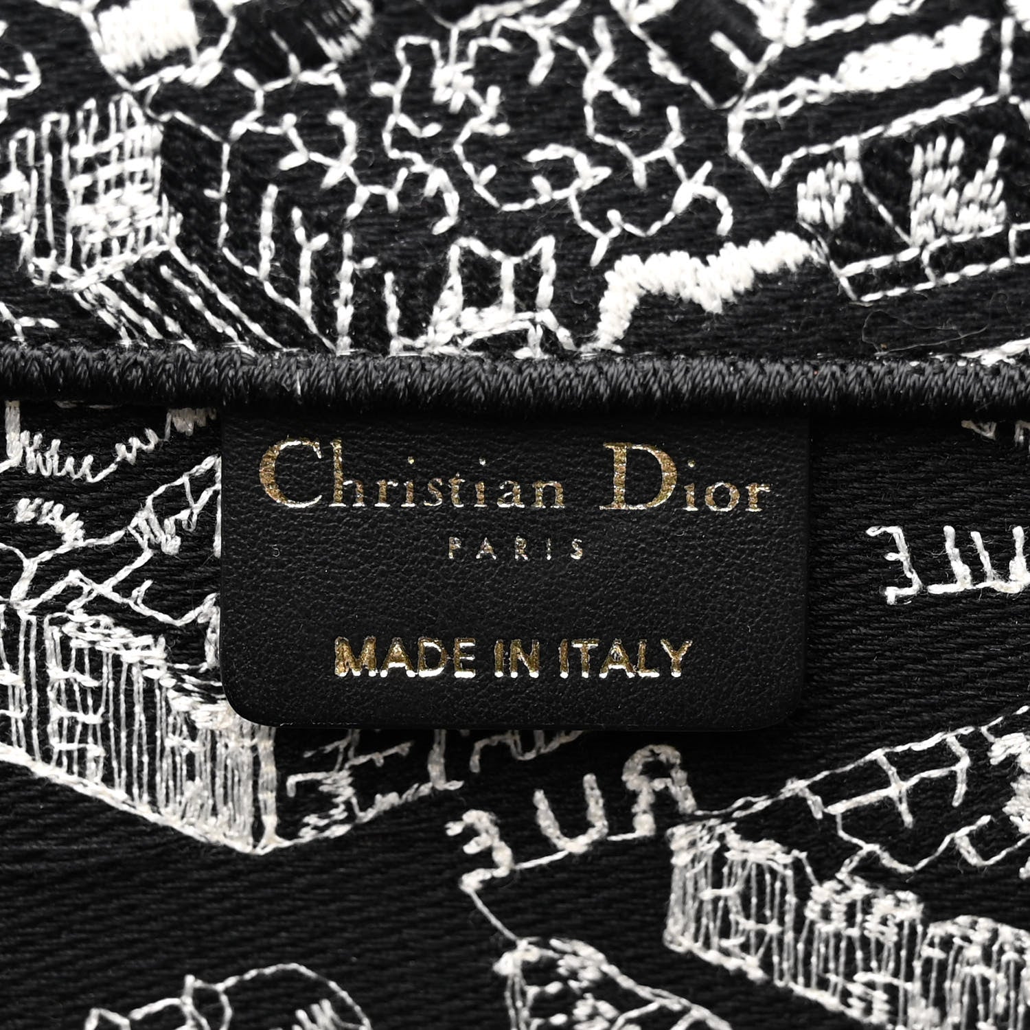 Christian Dior Canvas Embroidered Medium Plan De Paris Book Tote Black White 6 of 13