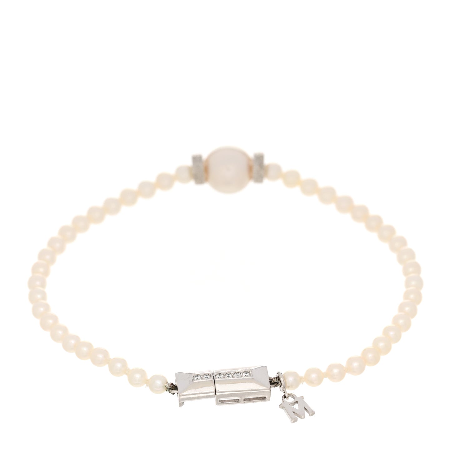 18K White Gold Diamond Akoya Cultured Pearl 9.5mm Bracelet