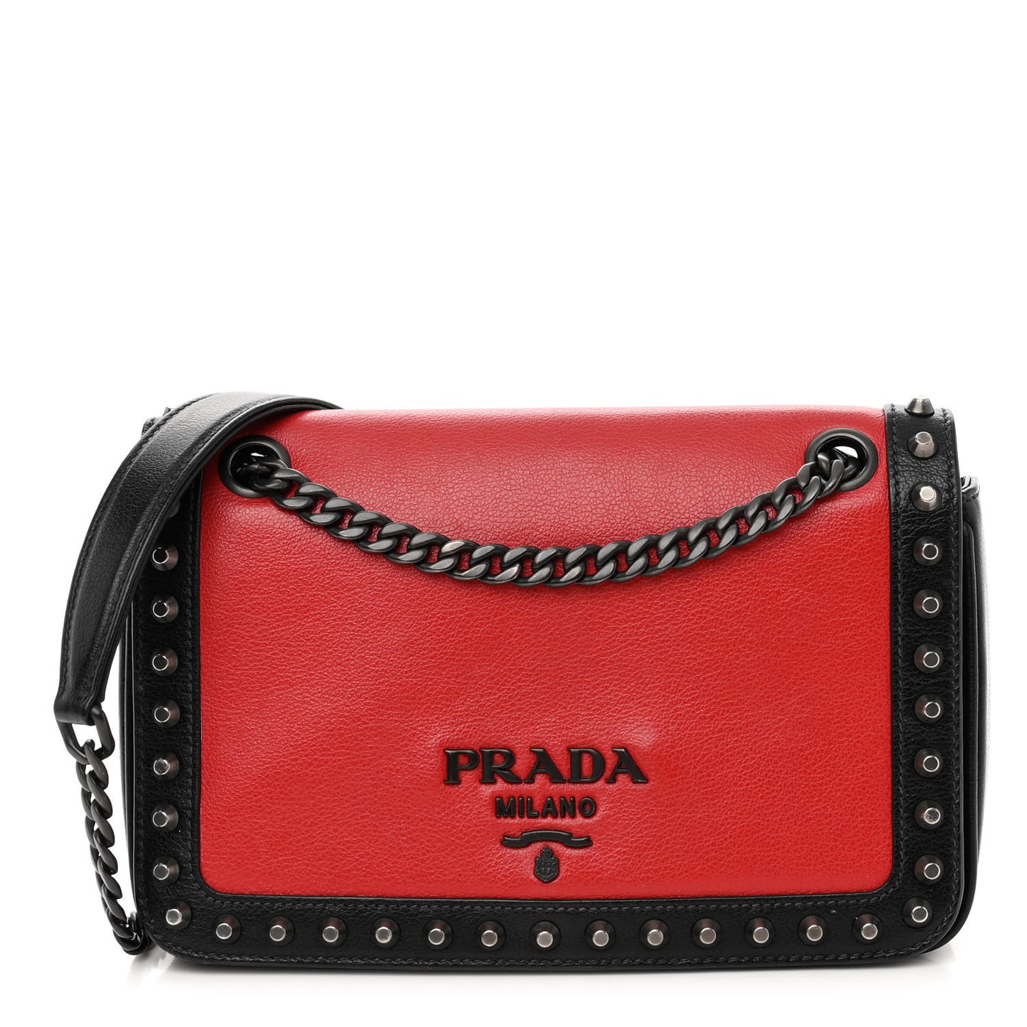 Glace Calfskin Studded Crossbody Fuoco Black
