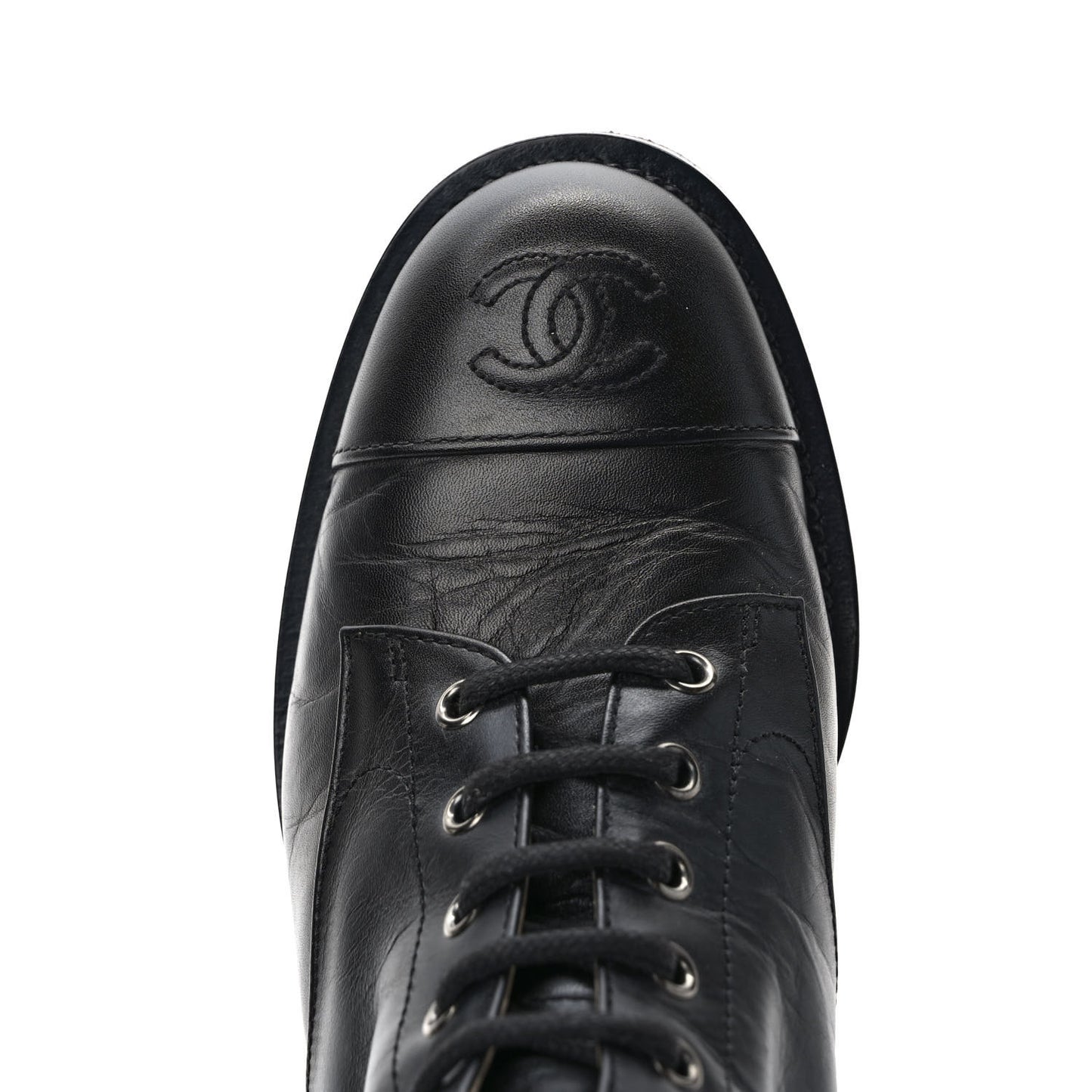 Crumpled Calfskin Lace Up Combat Boots 37 Black