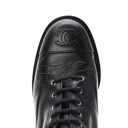 Chanel Crumpled Calfskin Lace Up Combat Boots 37 Black 10 of 10