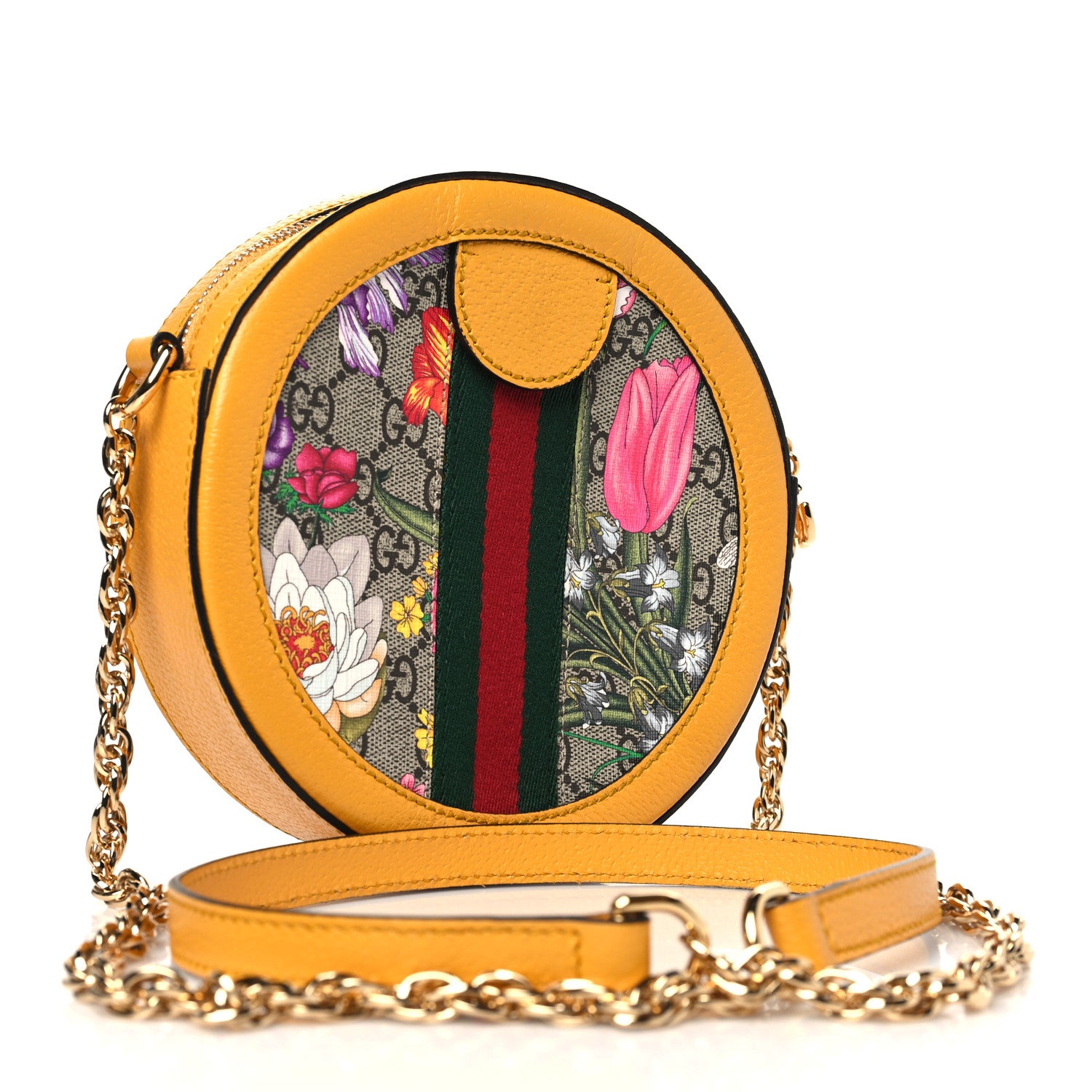 Gucci GG Supreme Monogram Flora Web Mini Ophidia Round Shoulder Bag Beige Multicolor Crop 3 of 10