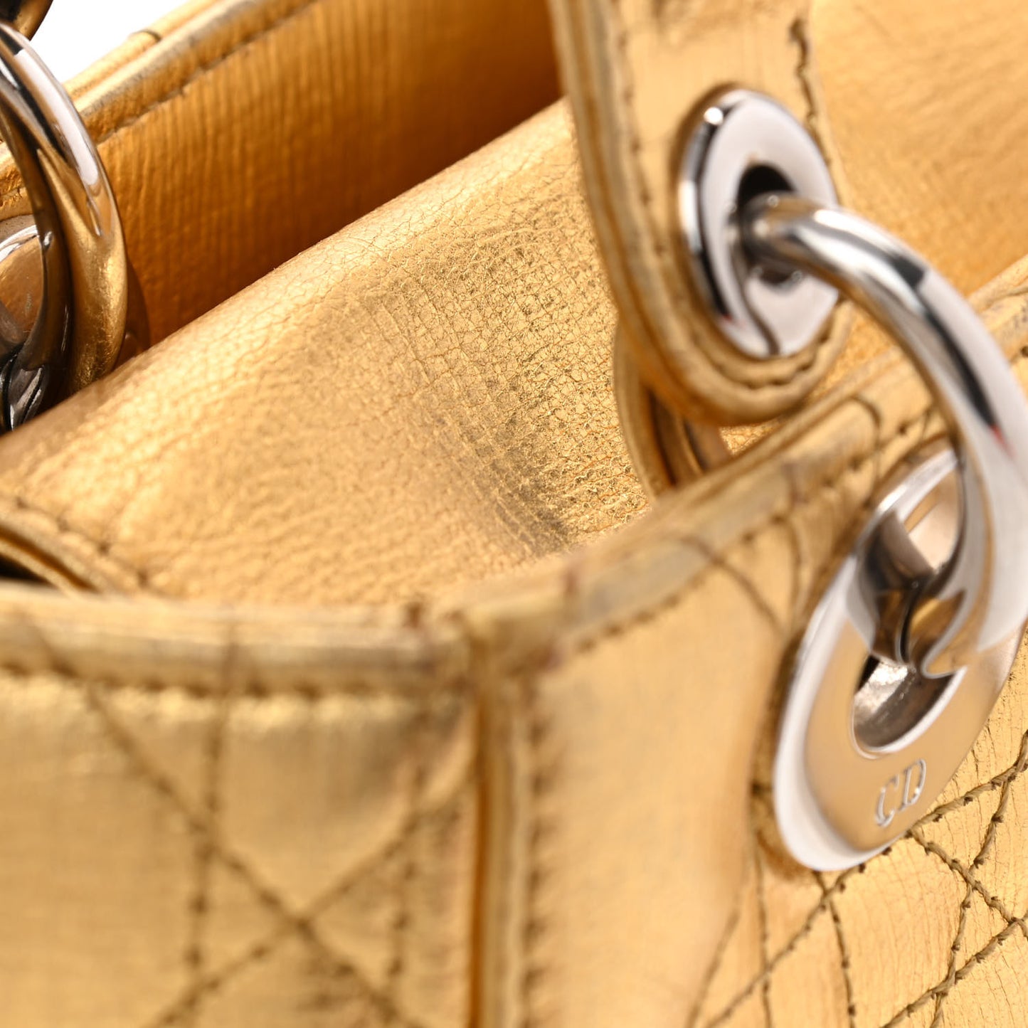 Metallic Grained Calfskin Cannage Small Lucky Badges My Lady Dior Gold