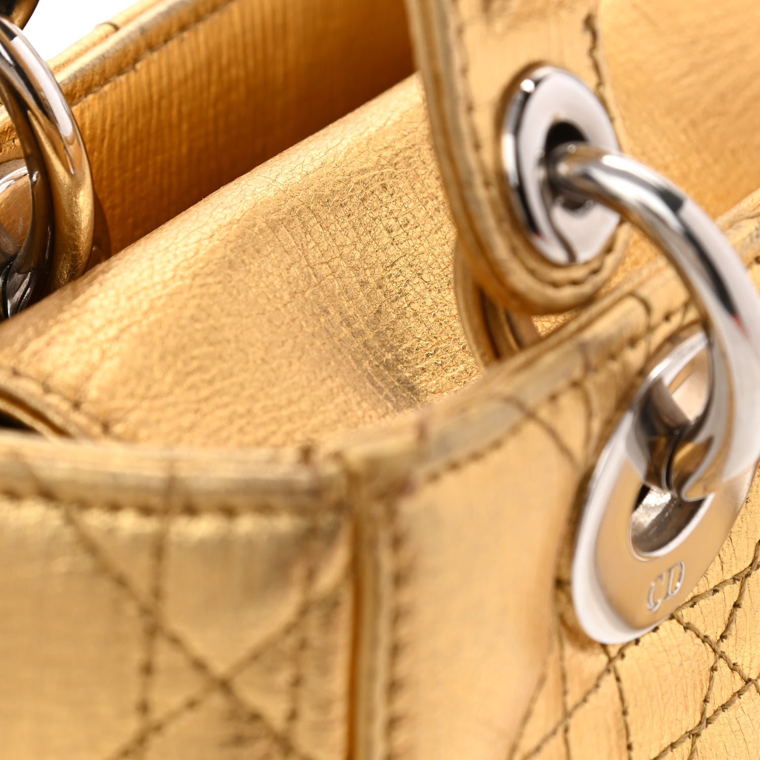 Christian Dior Metallic Grained Calfskin Cannage Small Lucky Badges My Lady Dior Gold 13 of 13