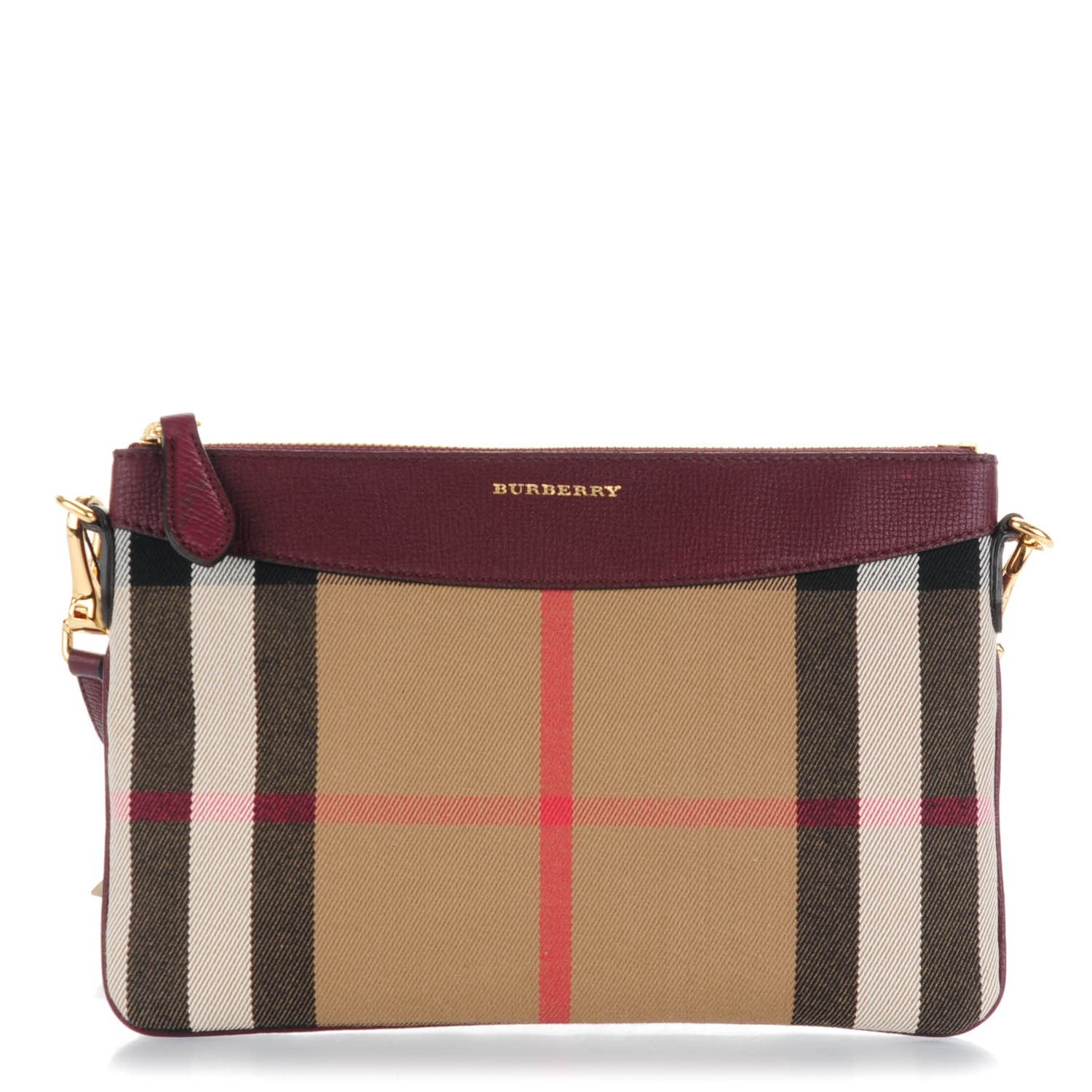 Burberry House Check Derby Peyton Crossbody Clutch Bag Mahogany Red 1 of 9