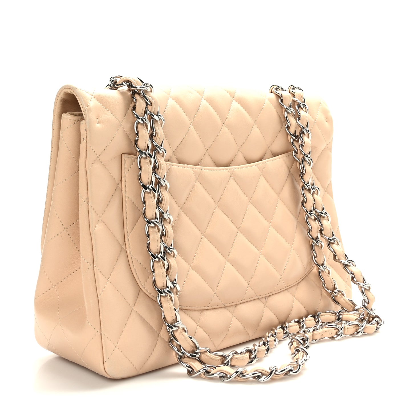 Lambskin Quilted Jumbo Single Flap Beige Clair