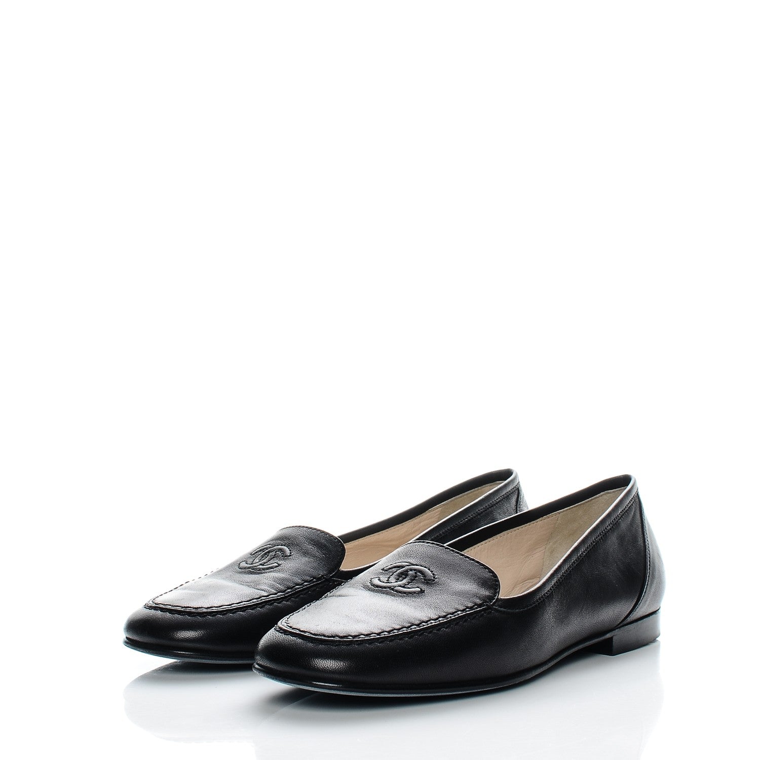 Chanel Lambskin CC Loafers 37 Black 3 of 9