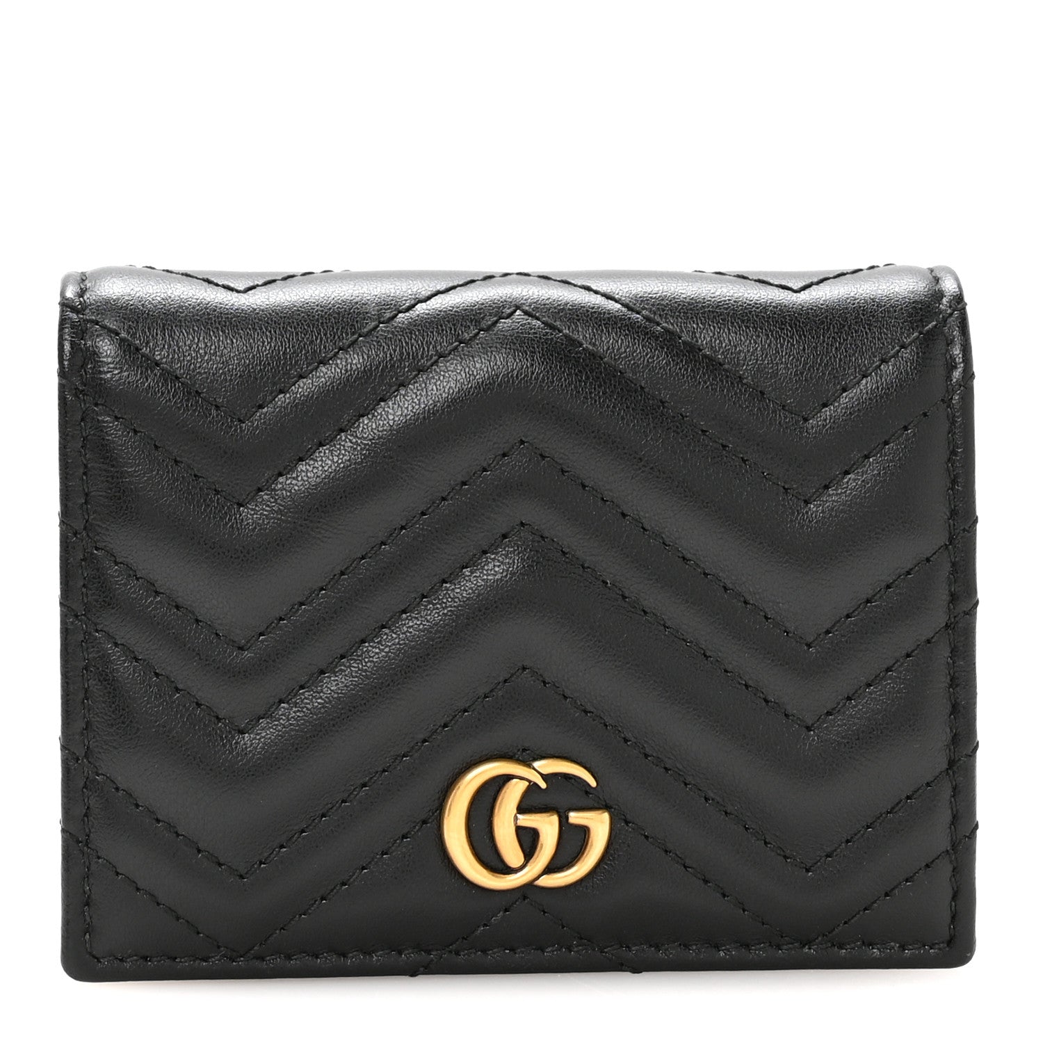 Gucci Calfskin Matelasse GG Marmont Card Case Wallet Black 1 of 8