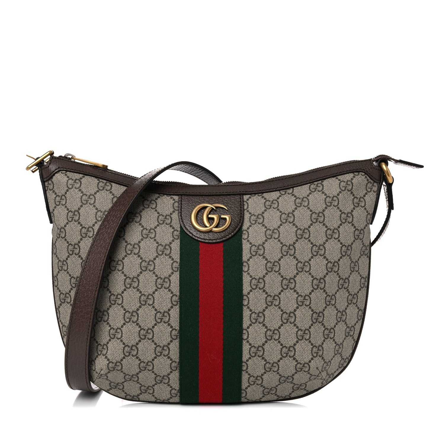 GG Supreme Monogram Web Small Ophidia Half Moon Hobo Brown