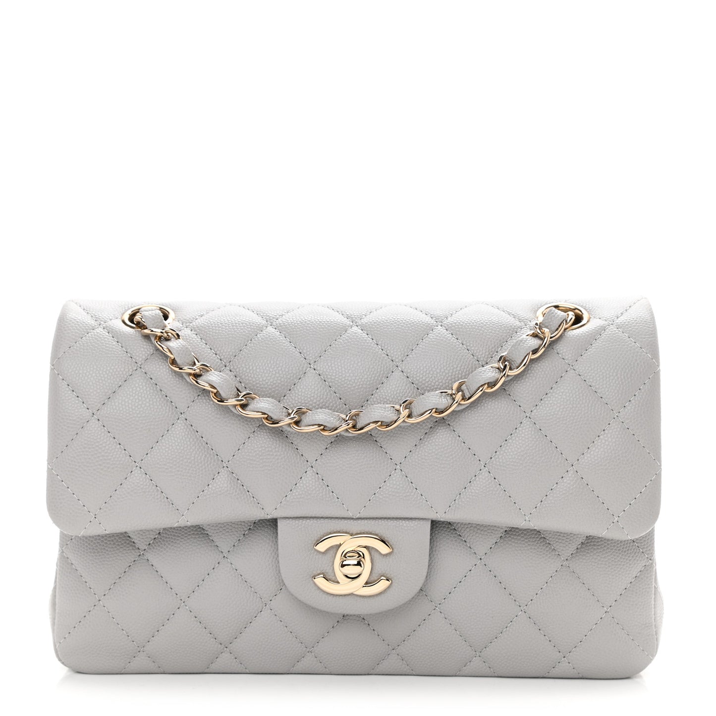 Caviar Quilted Small Double Flap Grey