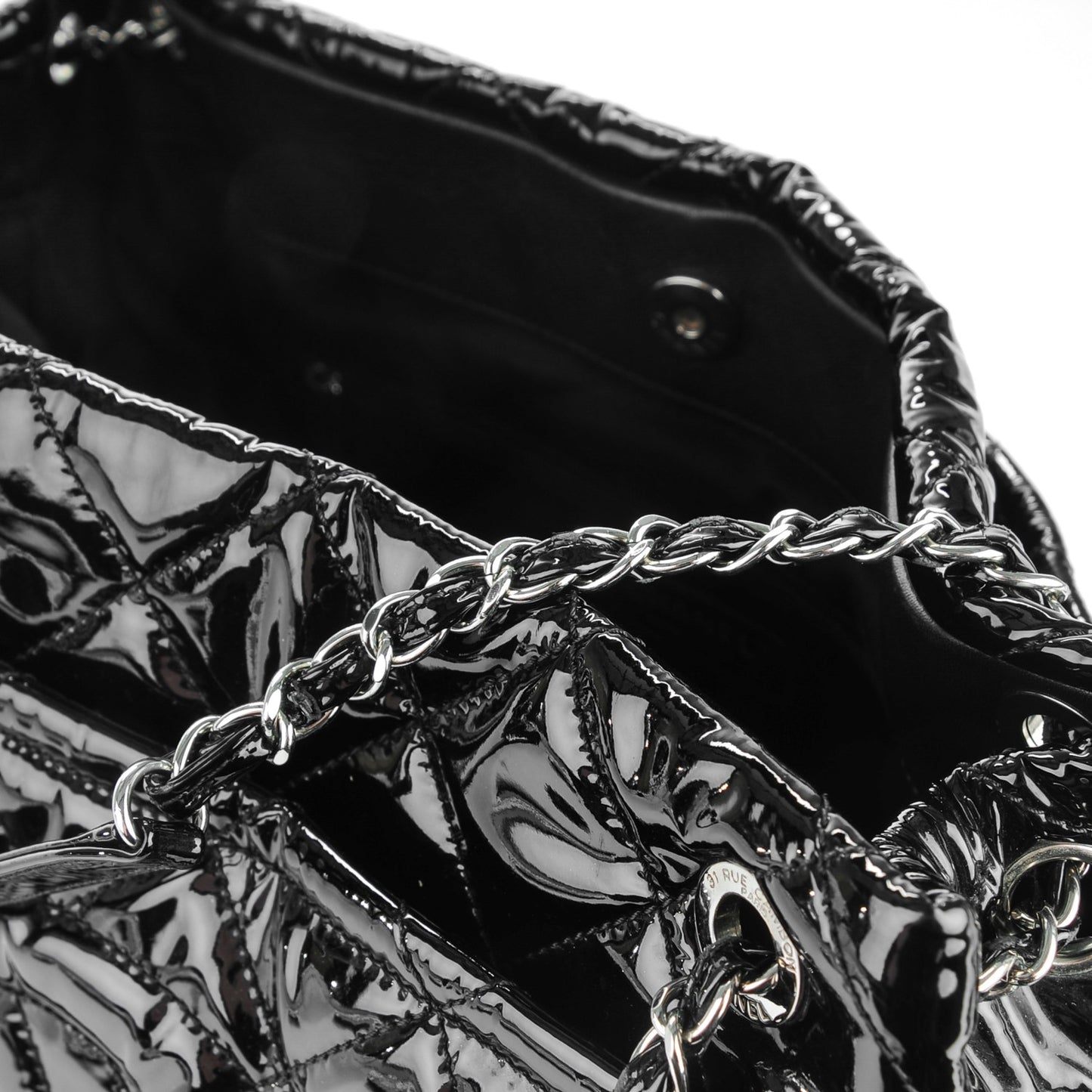 Patent Quilted Timeless CC Soft Tote Black