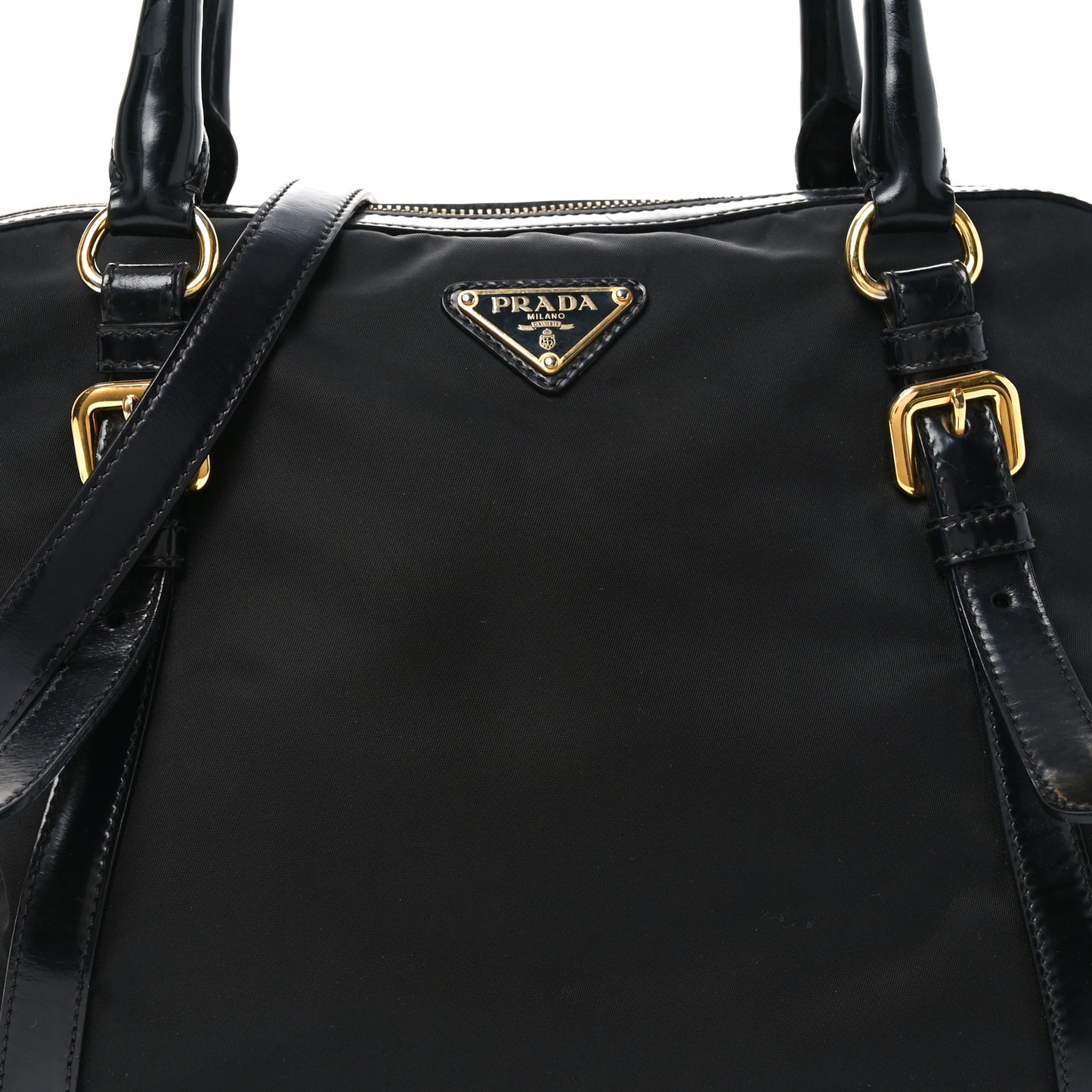 Tessuto Nylon Calfskin Dome Satchel Black