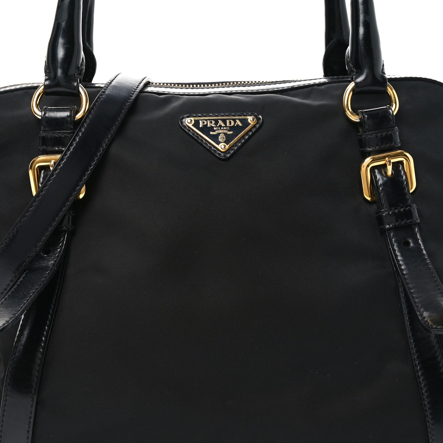 Prada Tessuto Nylon Calfskin Dome Satchel Black 7 of 10